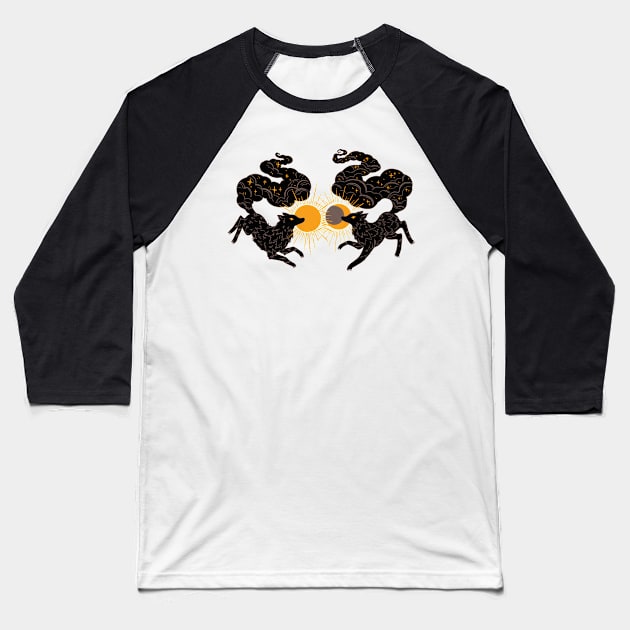 Sun and Moon Wolf Baseball T-Shirt by MichelleScribbles